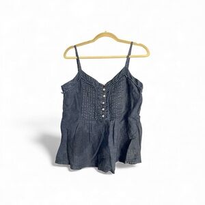 Claudio Milano Babydoll Navy Linen Spaghetti Strap Top Medium Italy